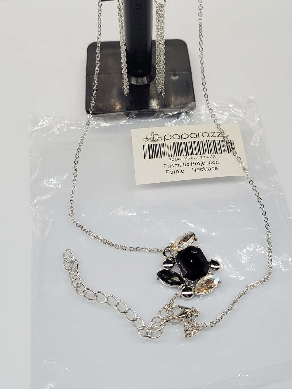 paparazzi Silver Necklace with Dark Purple and Clear Stones